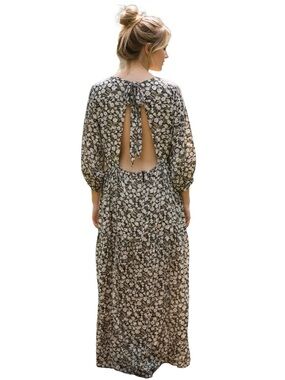 En Saison Womens Floral Dress Green White Open Back Maxi Size XL Spring Summer